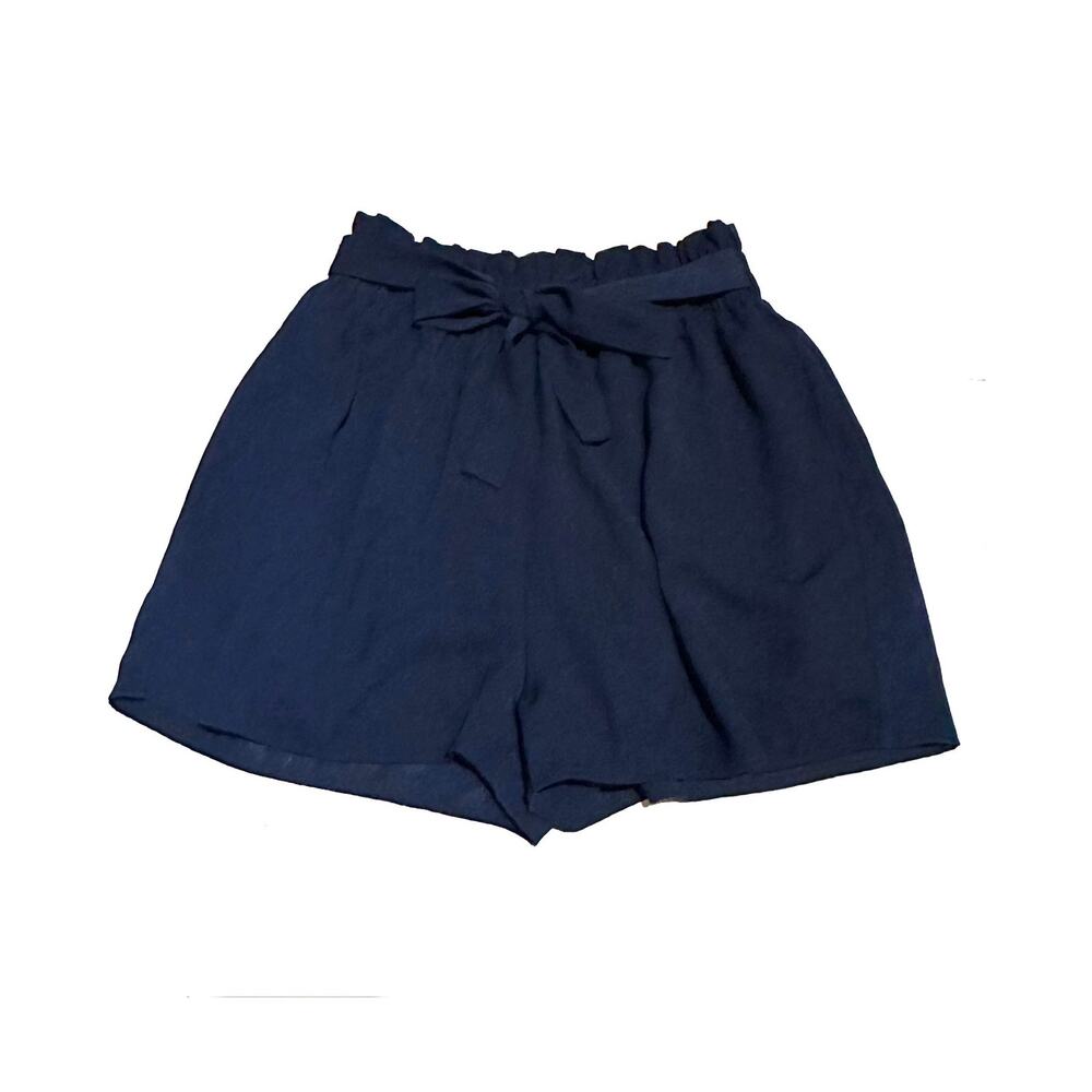 Staccato Navy Blue Tie Waist Paper Bag Shorts Women's M Medium